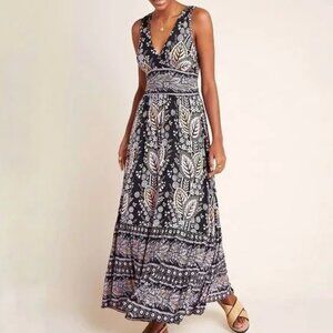 Anthropologie MAEVE Giulietta Maxi Dress XS Floral Print Sleeveless Black Multi